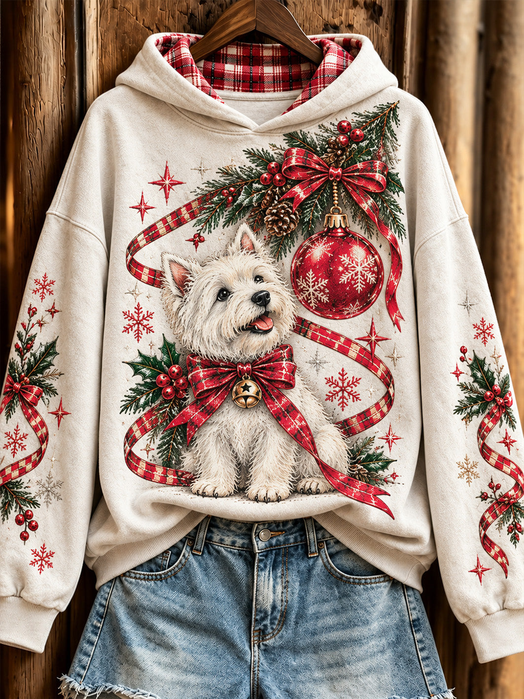 Women's Christmas West Highland White Terrier pattern casual hoodie