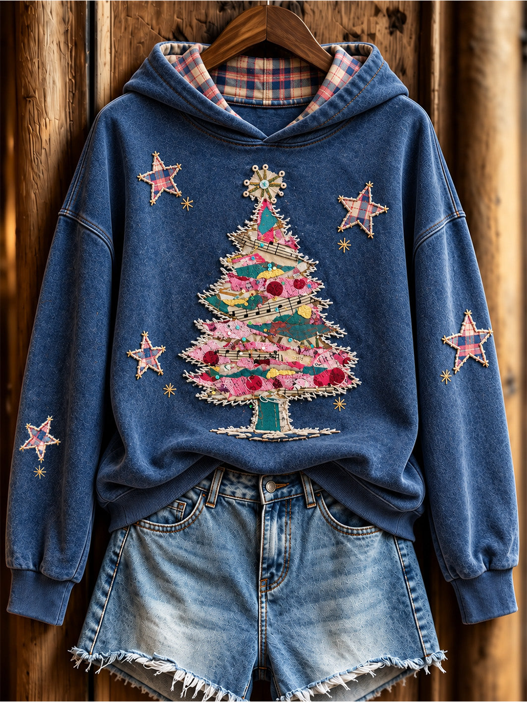 Women's Artistic Collage Christmas Tree Pattern Design Casual Hoodie
