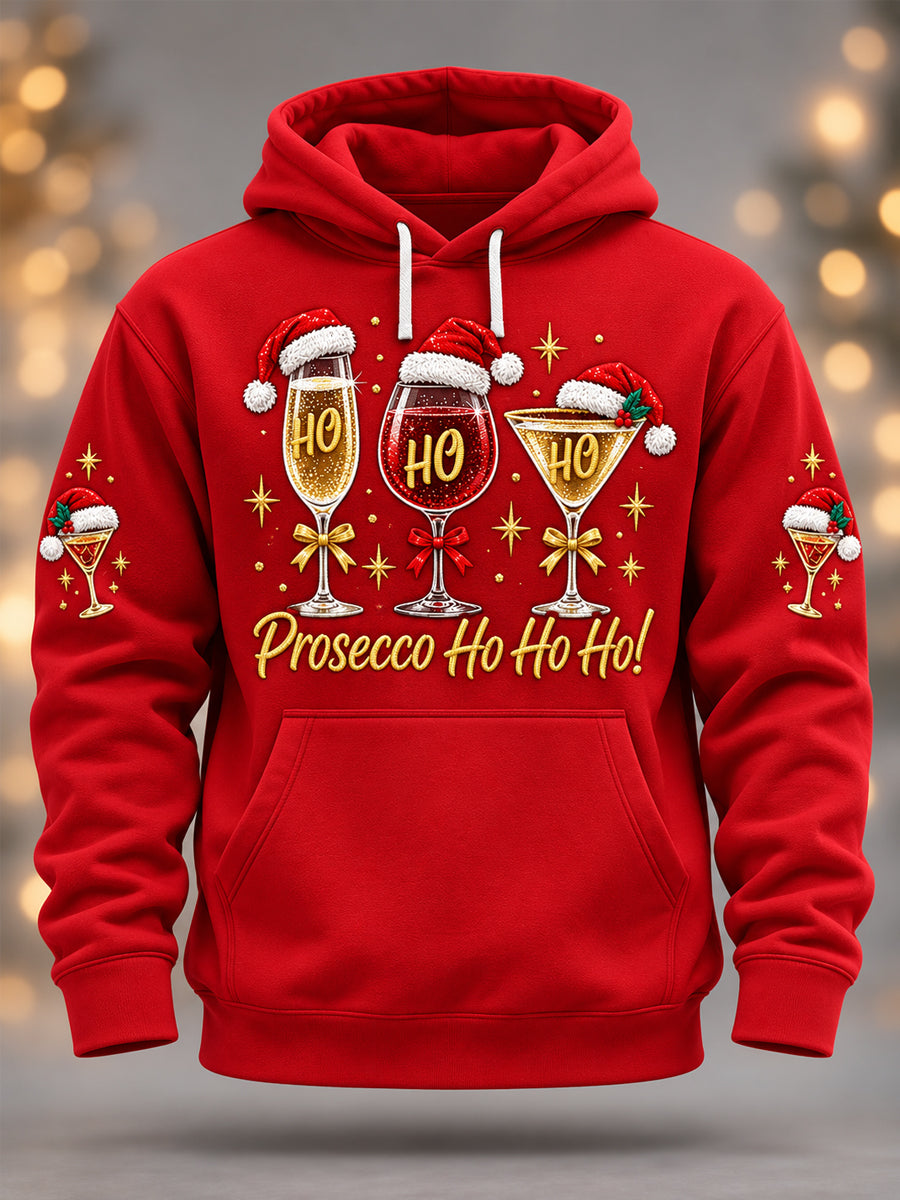 Men's Funny Merry Christmas Wine Glass Print Casual Hoodie