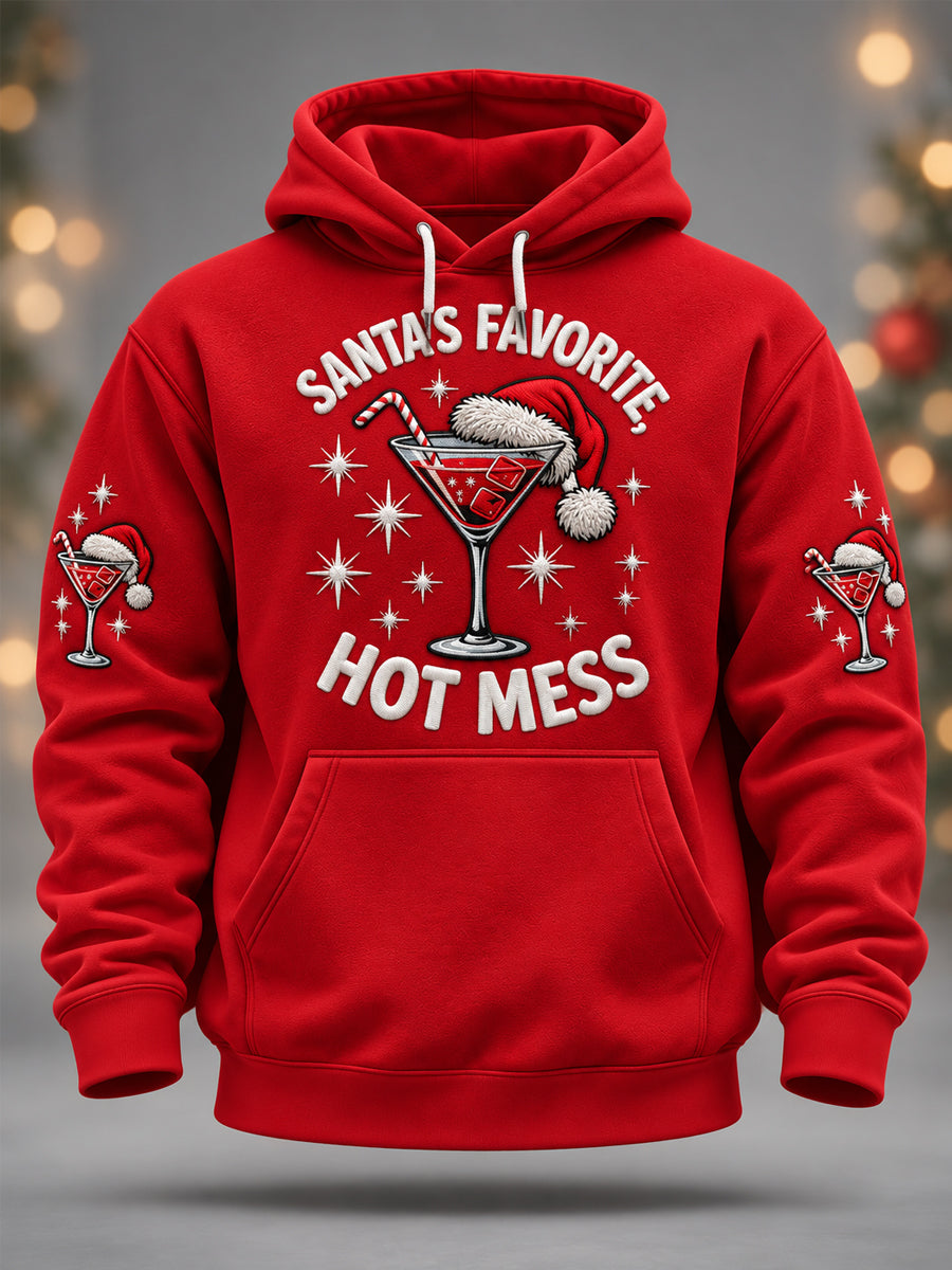 Men's Funny Christmas Santa's Favorite Hot Mess Print Casual Hoodie