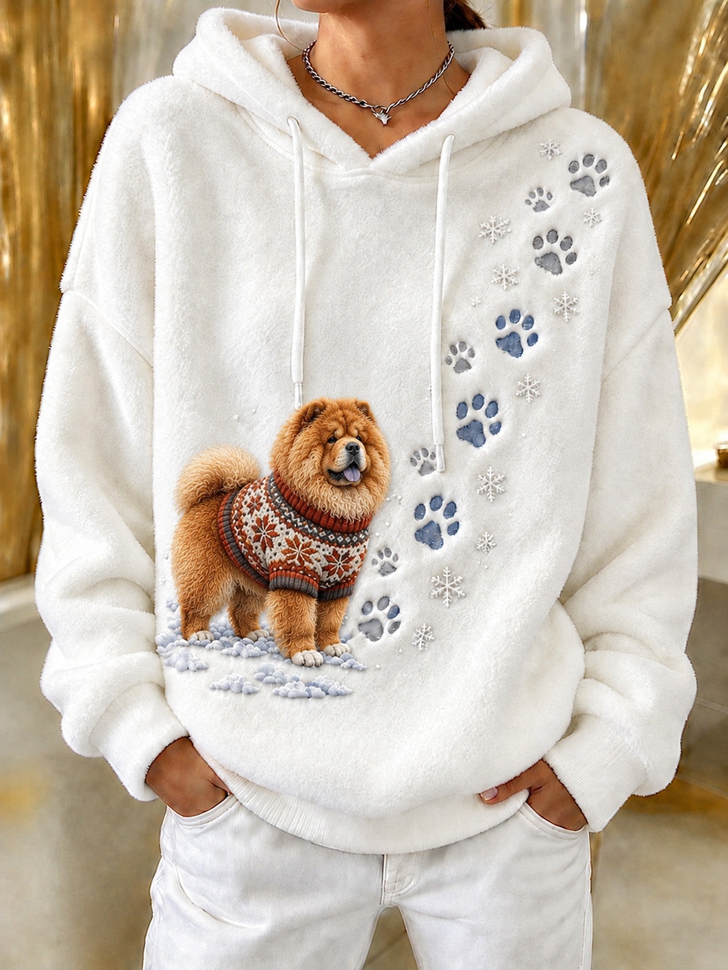 Women's Winter Chow Chow Pattern Causal Flannel Hoodie