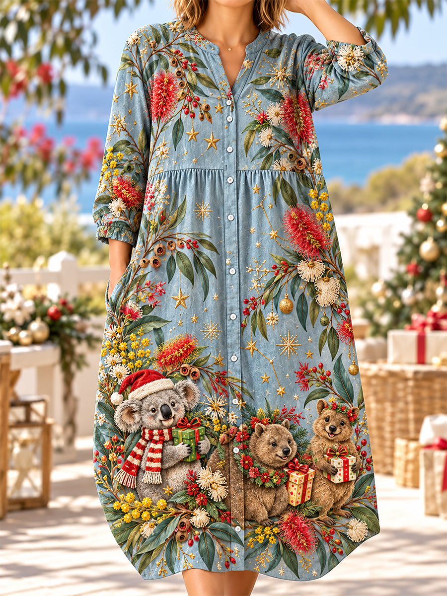 Women's Christmas In Australia Art Print Casual Cotton-Linen Dress