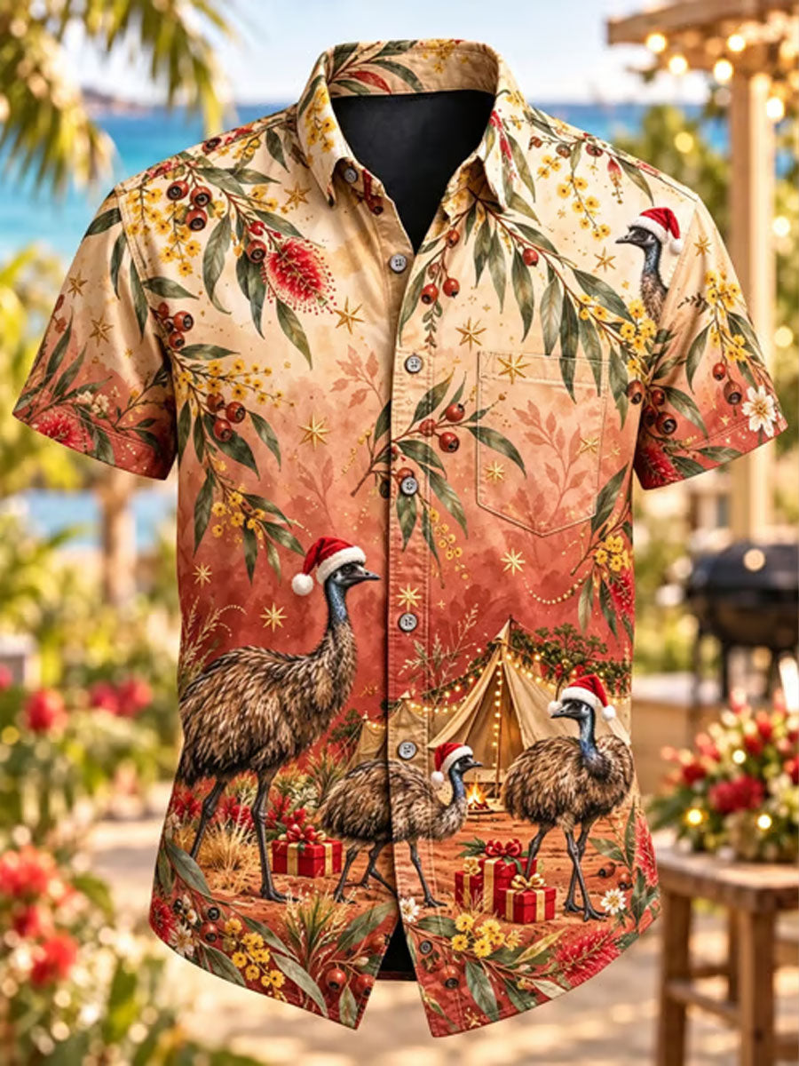 Men's Australian Christmas printed Short Sleeve Shirt