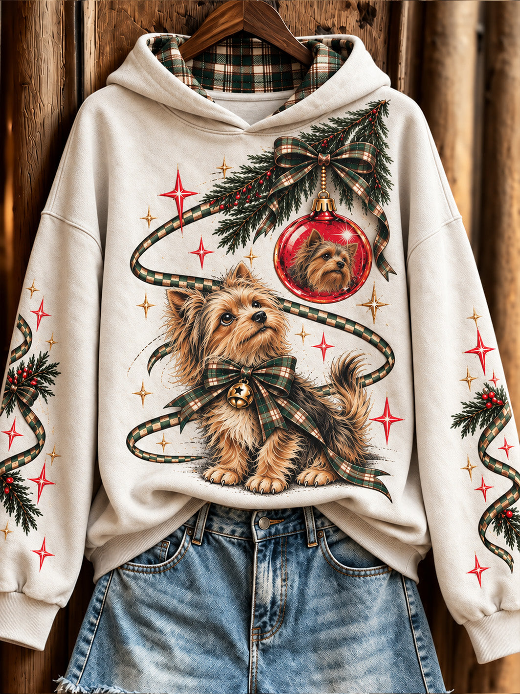 Women's Christmas Yorkshire Terrier pattern casual hoodie