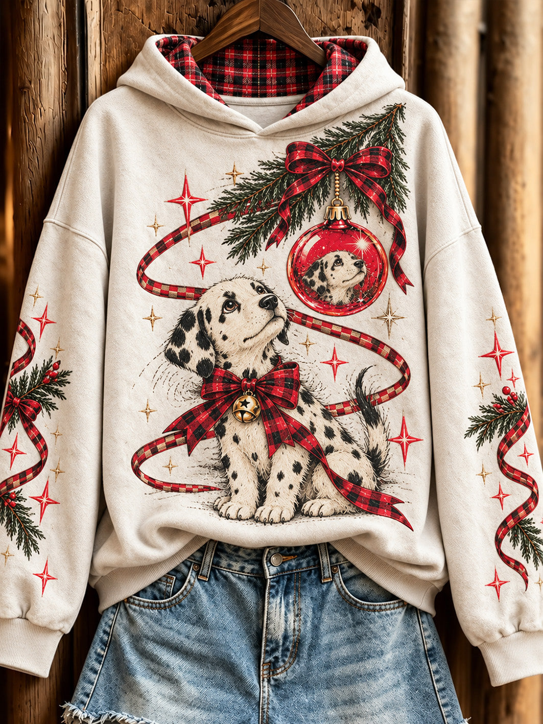 Women's Christmas Dalmatian pattern casual hoodie