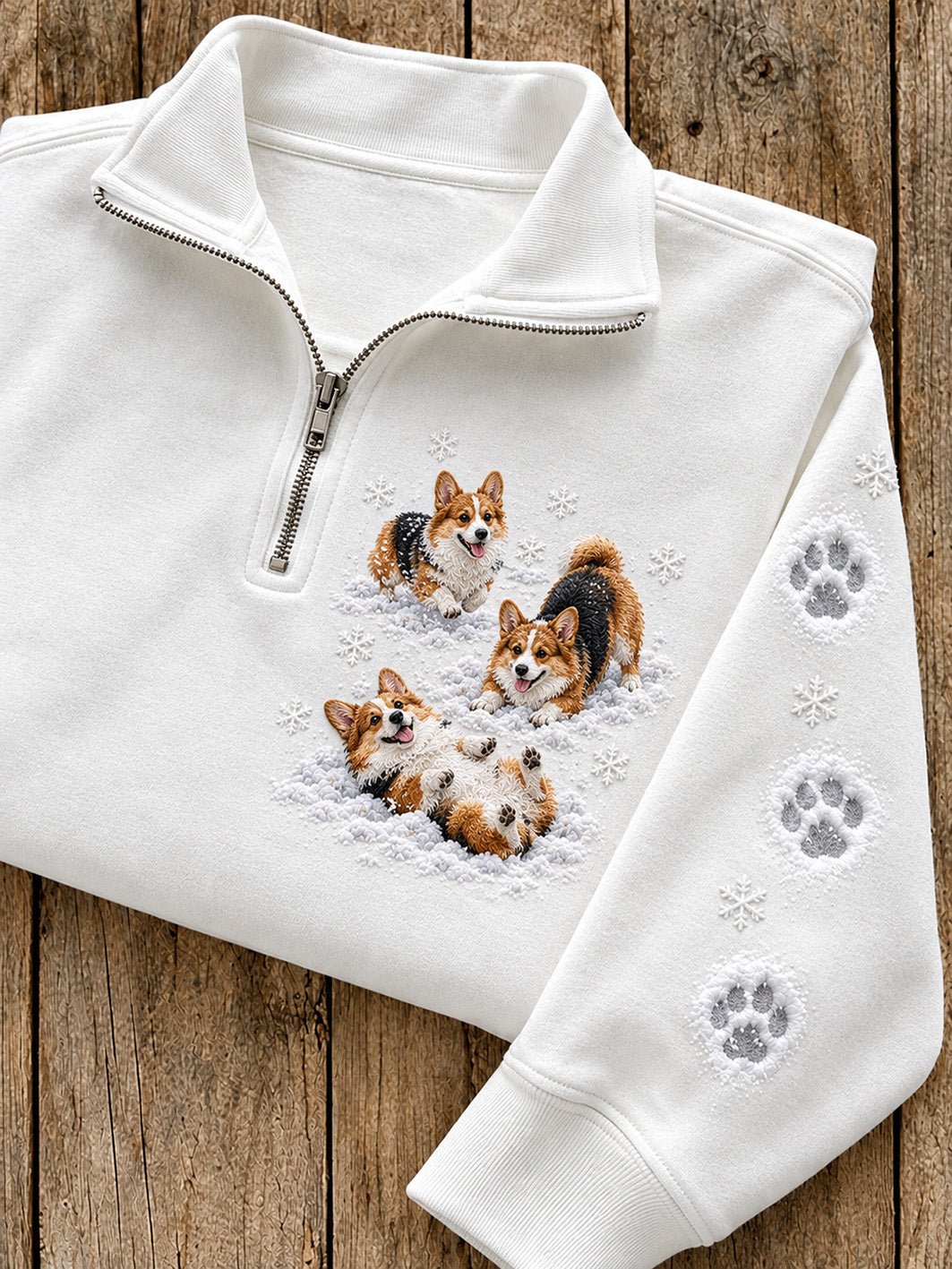 Women's Winter Corgi Pattern Casual Half-Zip Sweatshirt