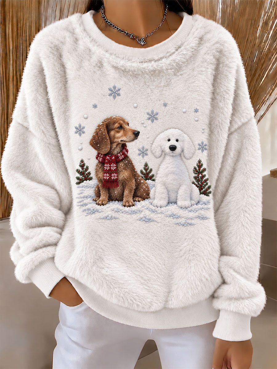 Women's Dachshund and Snowman Fun Print Flannel Hoodie