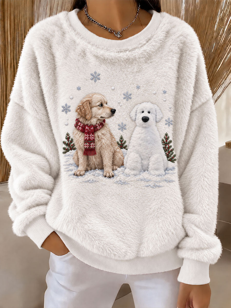 Women's Labrador and Snowman Fun Print Flannel Hoodie