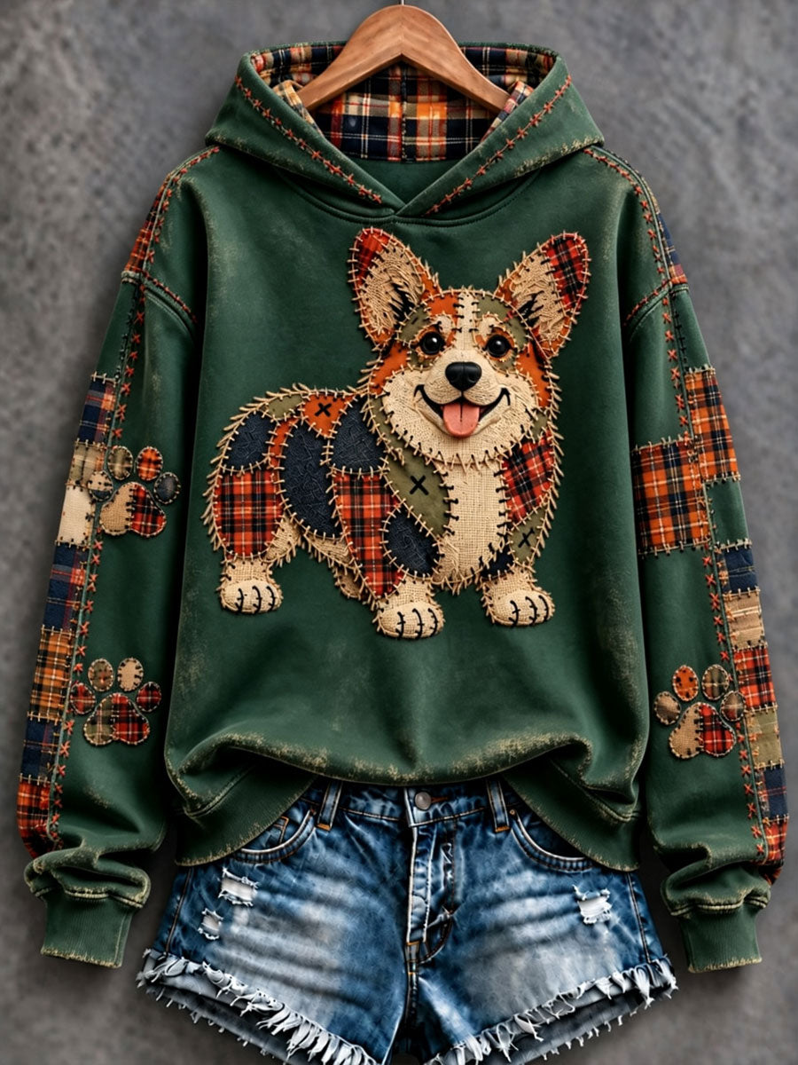 Women's Patchwork-style Dog print Regular Sweatshirt