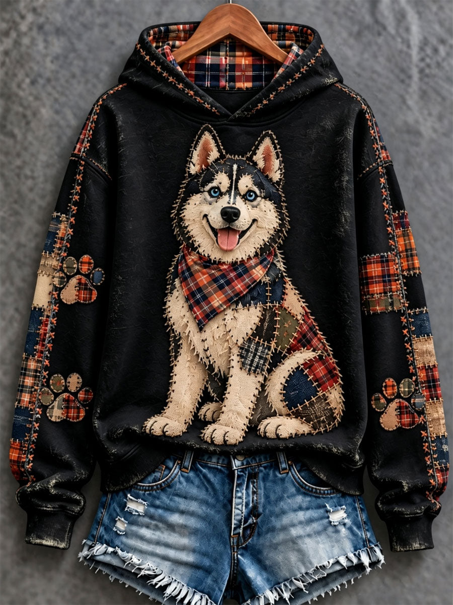 Women's Patchwork-style Dog print Regular Sweatshirt