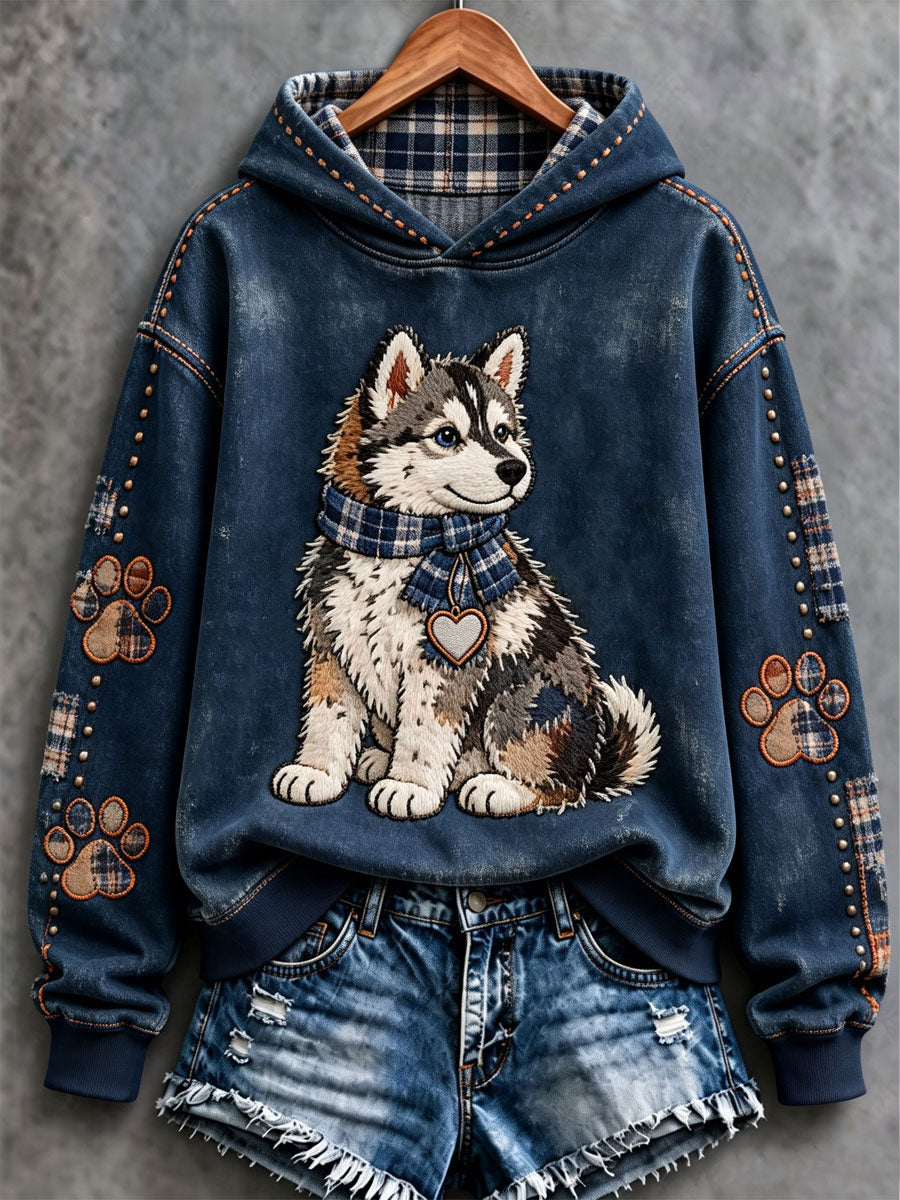 Women's Patchwork-style Dog print Regular Sweatshirt
