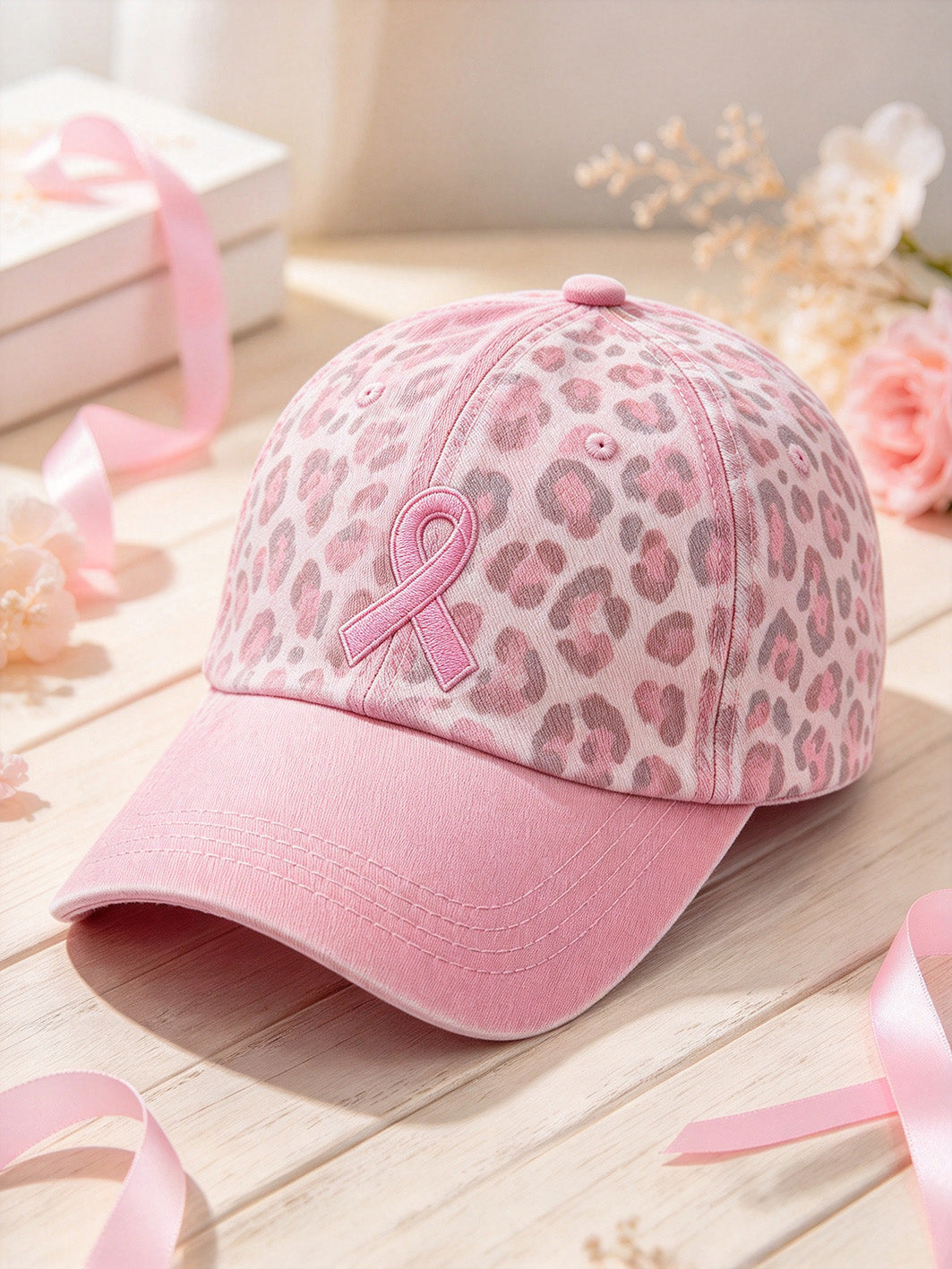Pink Charity Ribbon Pattern Leopard Print Design Unisex Hat