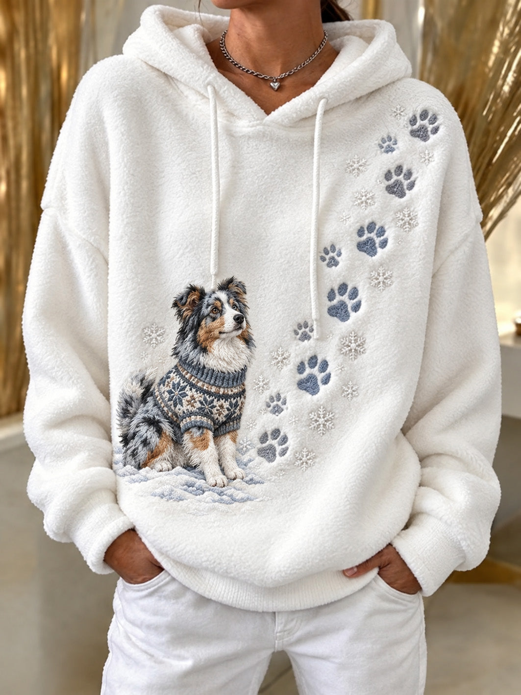 Women's Winter Australian Shepherd Pattern Causal Flannel Hoodie