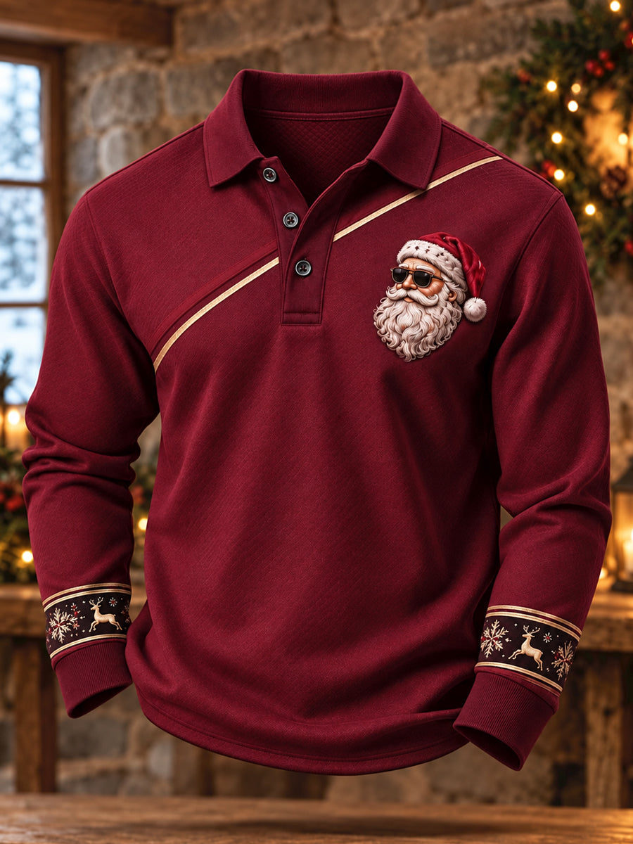 Men's Christmas Santa Claus Snowflake Print Long Sleeve Top