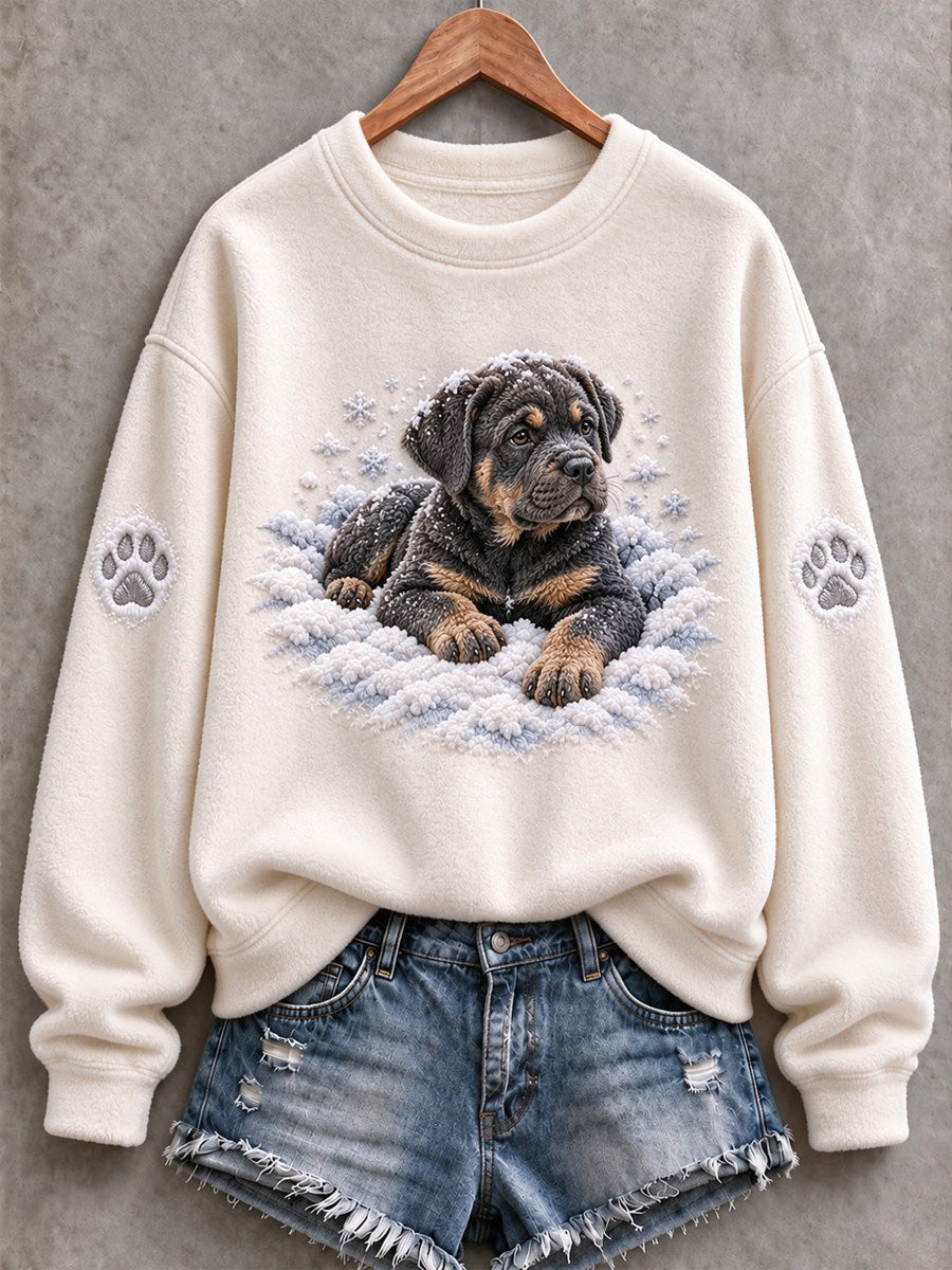 Women's Snowy Winter Cane Corso Dog In the Snow Print Flannel Sweatshirt