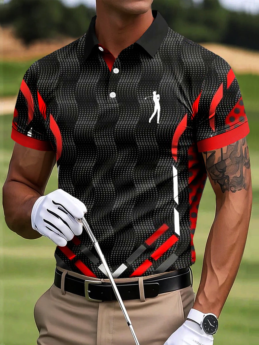 Men's Golf Retro Geometric Patchwork Art Print Casual Business Polo Shirt