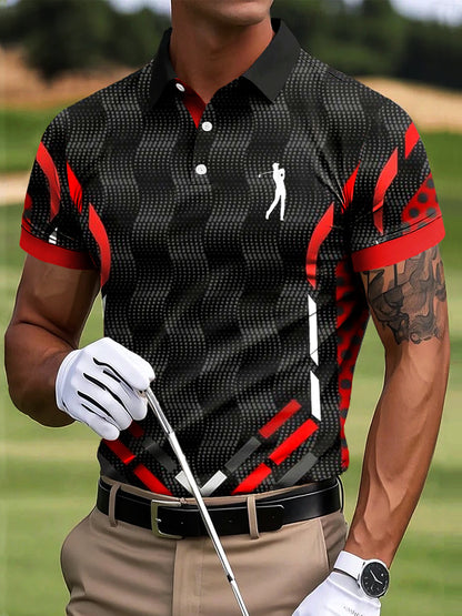 Men's Golf Retro Geometric Patchwork Art Print Casual Business Polo Shirt