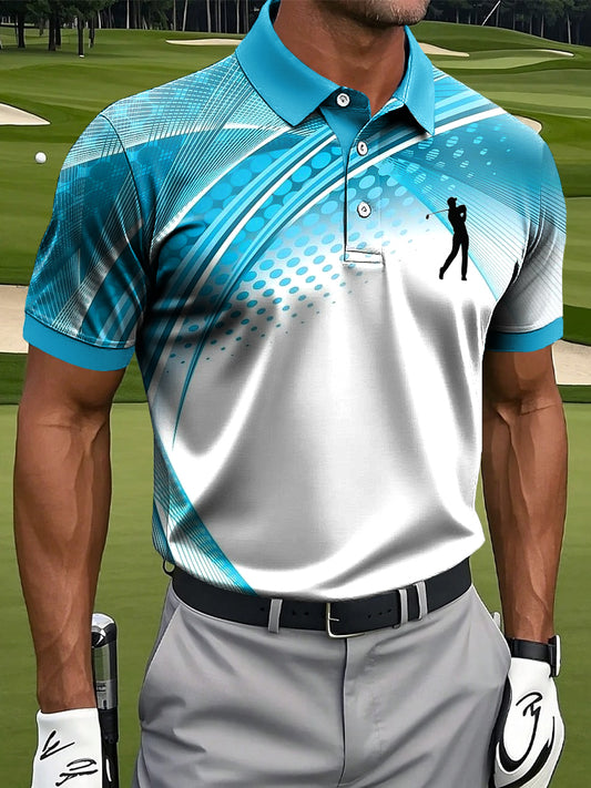 Men's Retro Line Texture Art Print Casual Business Polo Shirt