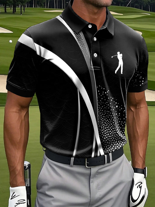 Men's Retro Line Geometric Texture Art Print Casual Business Polo Shirt