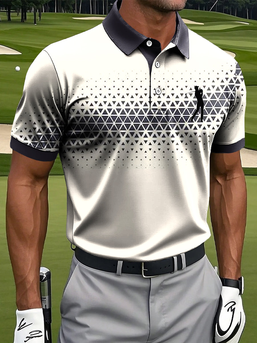 Men's Retro Gradient Geometric Art Print Casual Business Polo Shirt
