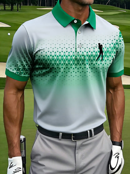 Men's Retro Gradient Geometric Art Print Casual Business Polo Shirt