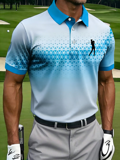 Men's Retro Gradient Geometric Art Print Casual Business Polo Shirt