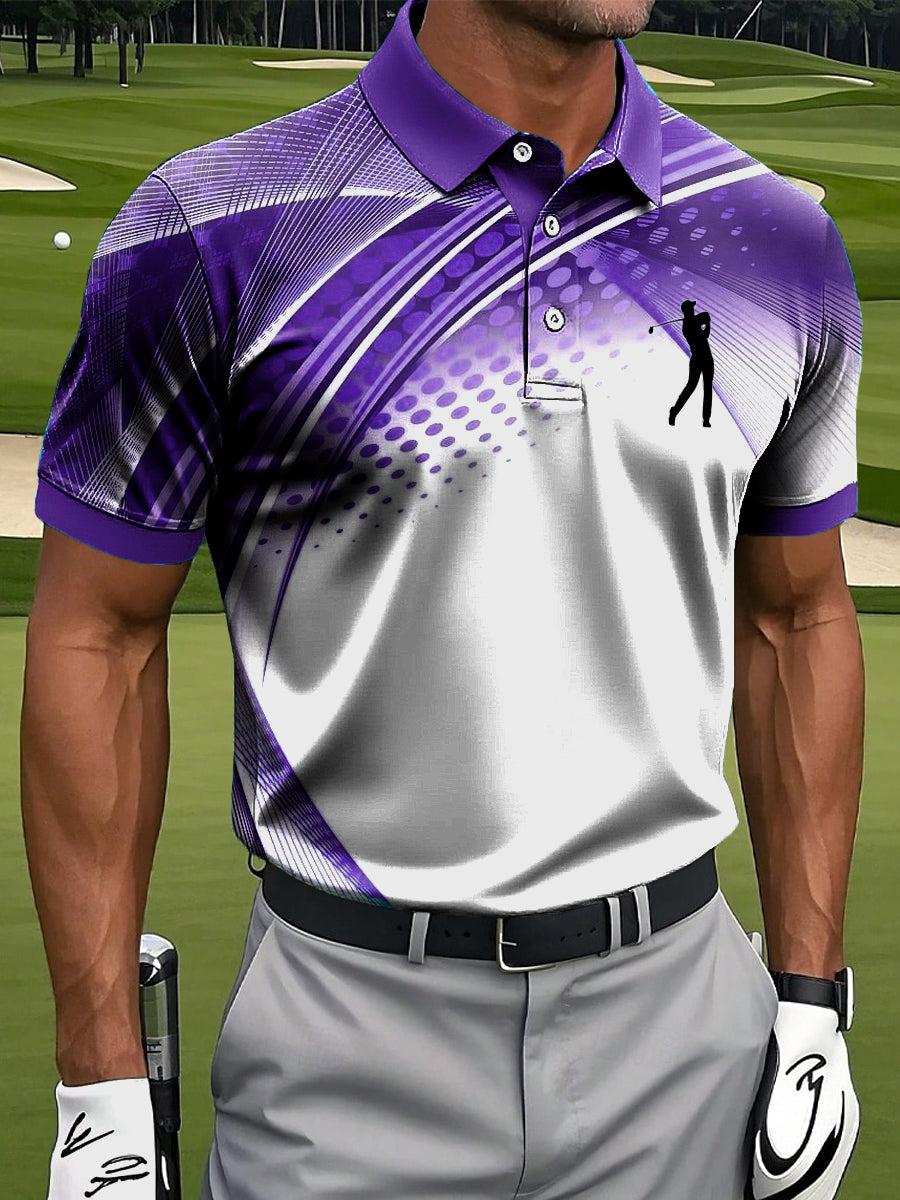 Men's Retro Line Texture Art Print Casual Business Polo Shirt