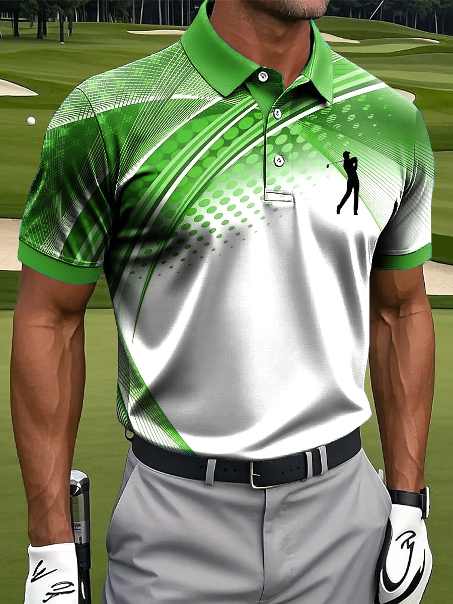 Men's Retro Line Texture Art Print Casual Business Polo Shirt