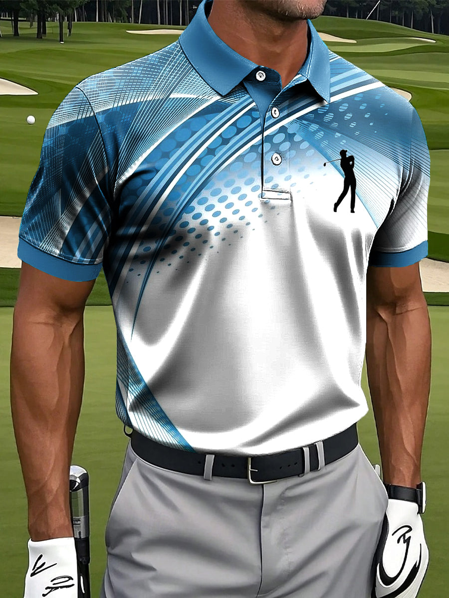 Men's Retro Line Texture Art Print Casual Business Polo Shirt