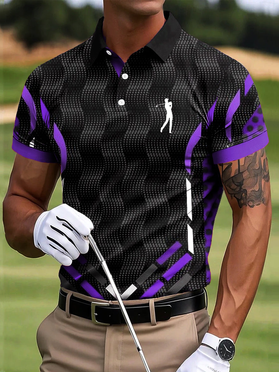 Men's Golf Retro Geometric Patchwork Art Print Casual Business Polo Shirt