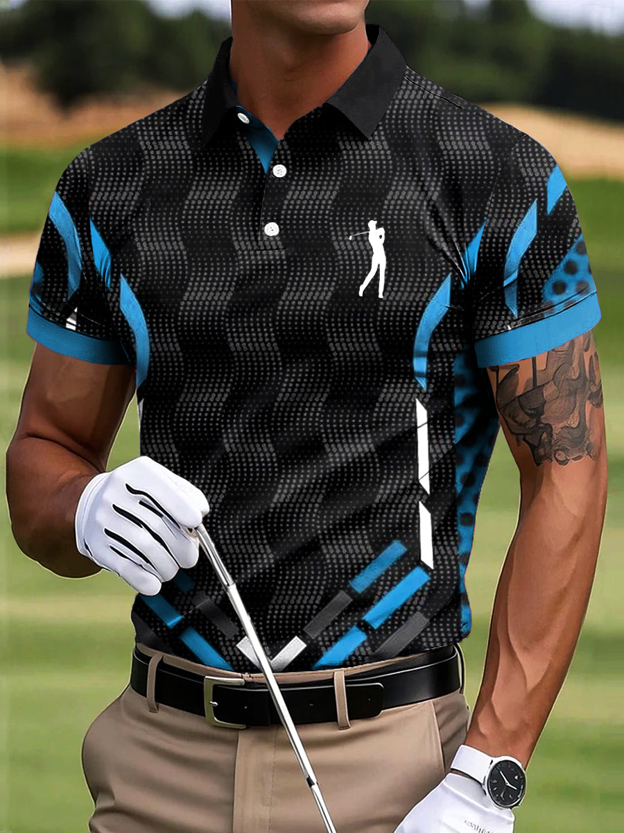 Men's Golf Retro Geometric Patchwork Art Print Casual Business Polo Shirt