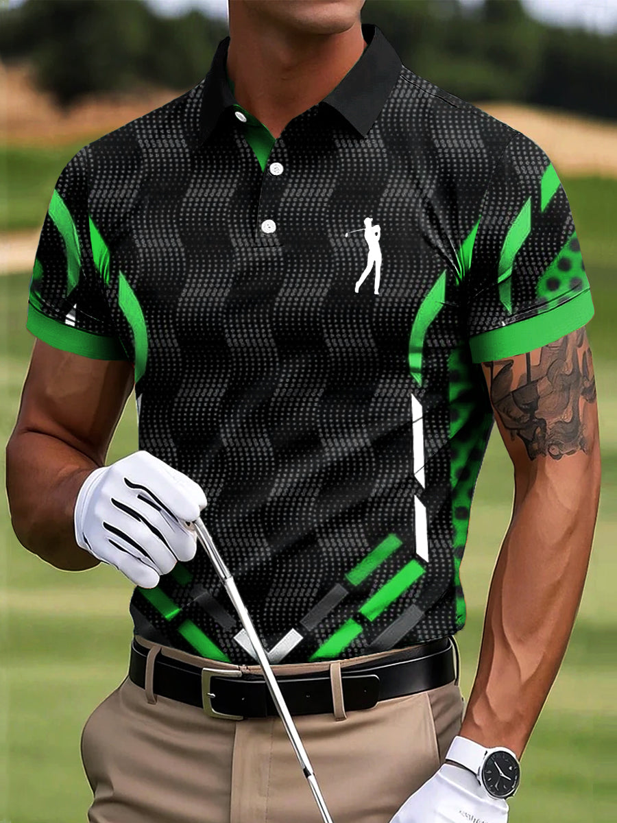 Men's Golf Retro Geometric Patchwork Art Print Casual Business Polo Shirt