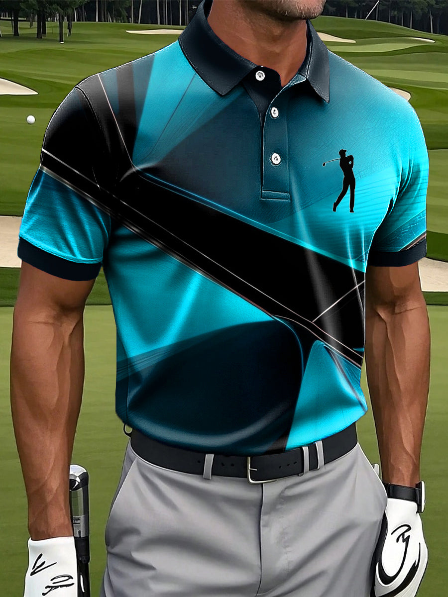 Men's Art Abstract Geometric Print Casual Business Polo Shirt