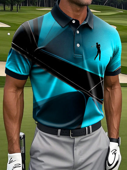 Men's Art Abstract Geometric Print Casual Business Polo Shirt