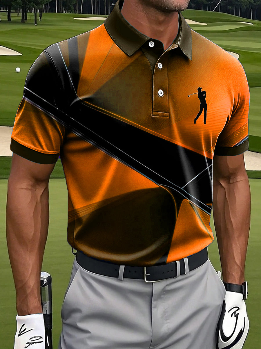 Men's Art Abstract Geometric Print Casual Business Polo Shirt