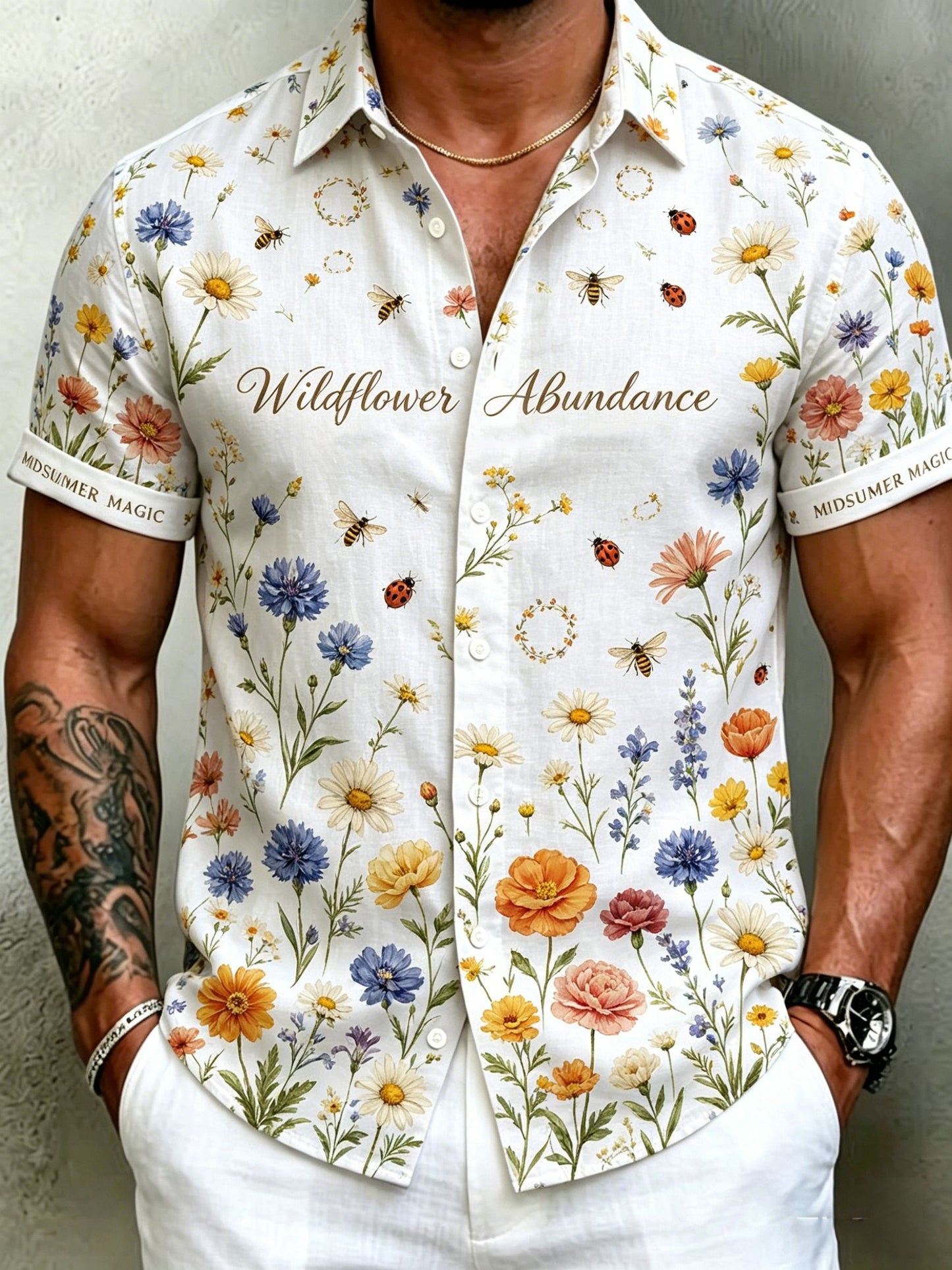 Men's Retro Swedish Midsummer Folk Floral Cotton-Linen Short-Sleeve Shirts