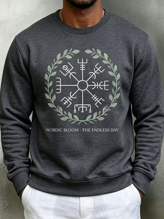 Men's Vintage Swedish Midsummer Vegvisir Flower Crown Long Sleeve Sweatshirt