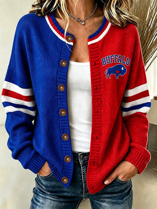 Women's Football Lover Buffalo Print Casual Cardigan