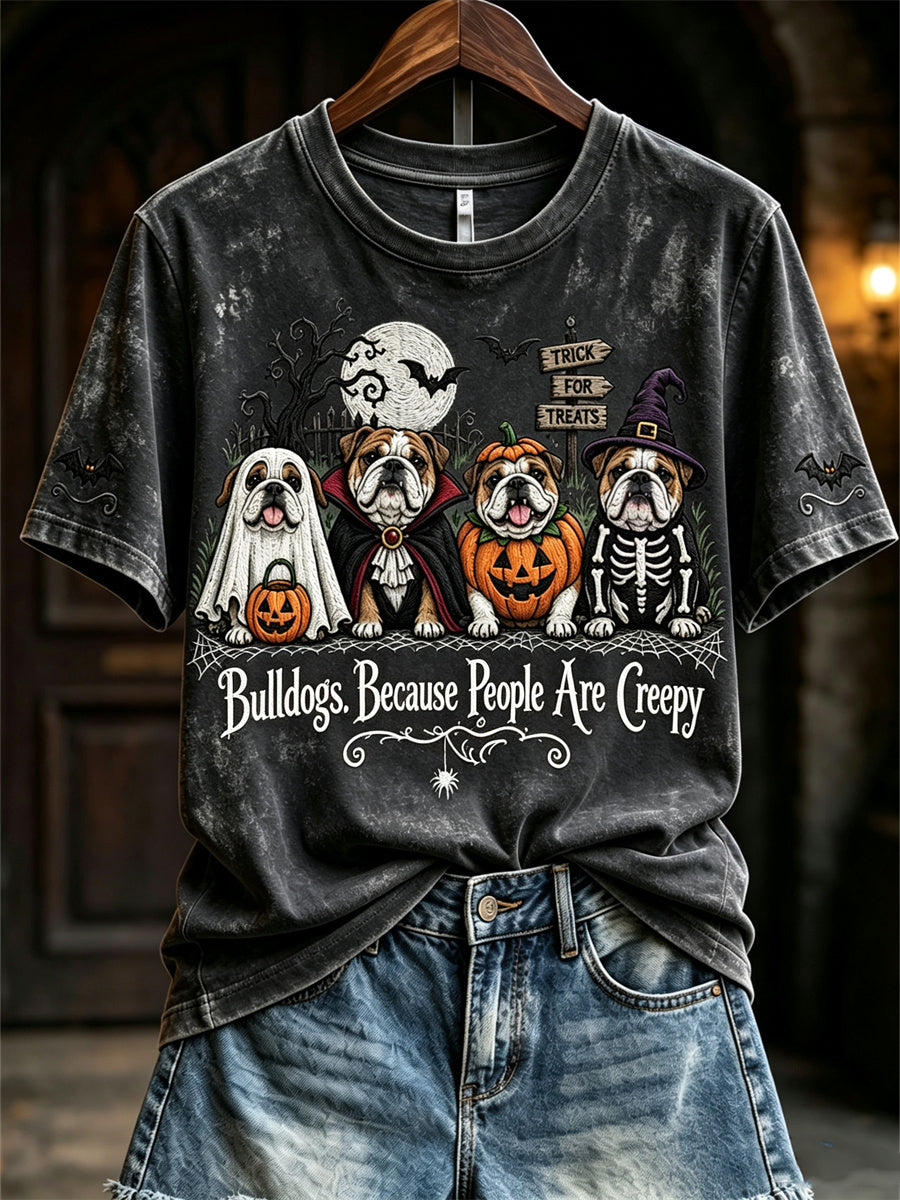 Women's Because People Are Creepy Halloween Dogs Print short-sleeved T-shirt