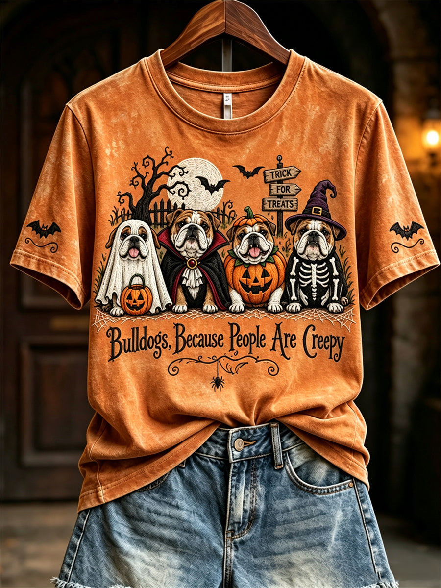 Women's Because People Are Creepy Halloween Dogs Print short-sleeved T-shirt