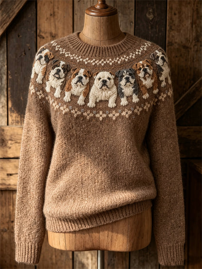Women's Vintage Bulldogs Yoke Isle Print crew neck sweater