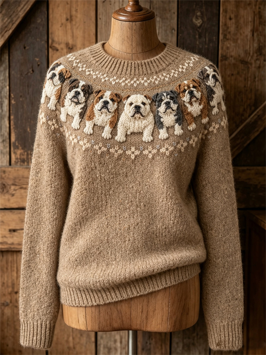 Women's Vintage Bulldogs Yoke Isle Print crew neck sweater
