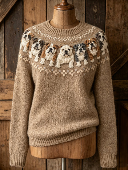 Women's Vintage Bulldogs Yoke Isle Print crew neck sweater