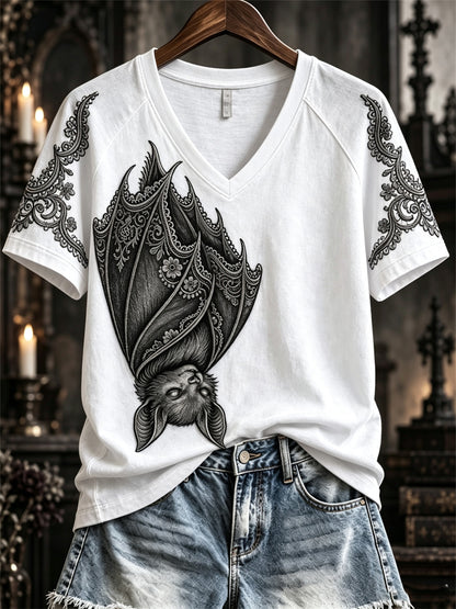 Women's Halloween Gothic Lace Bat Art Print short-sleeved T-shirt