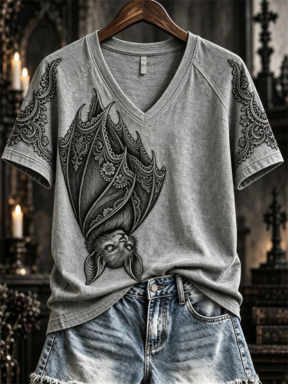 Women's Halloween Gothic Lace Bat Art Print short-sleeved T-shirt