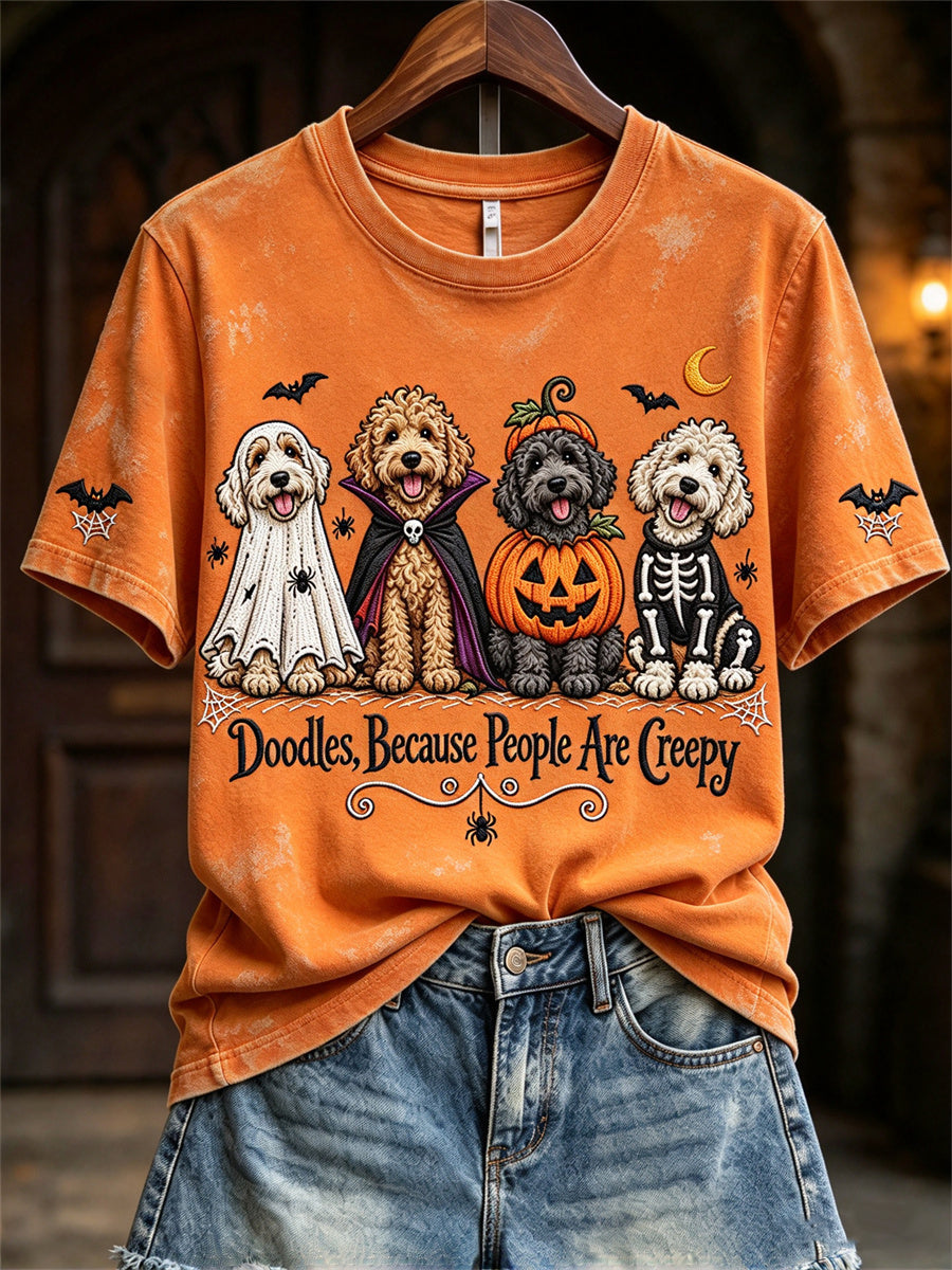 Women's Doodles Because People Are Creepy Halloween Dogs Print short-sleeved T-shirt