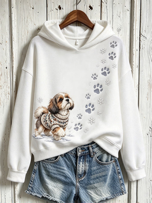Women's Shih Tzu Pattern Cusal Hoodie