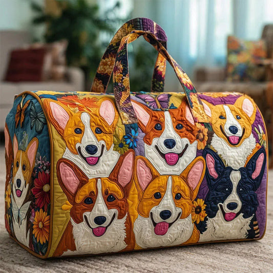 Cute Corgi Art Print Quilted Duffle Bag