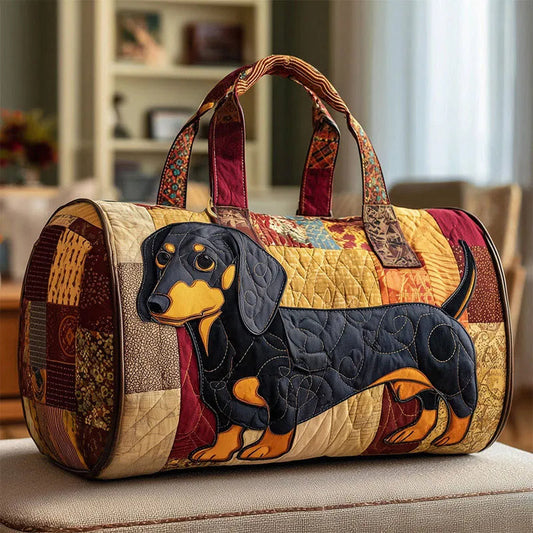 Cute Dachshund Art Print Quilted Duffle Bag