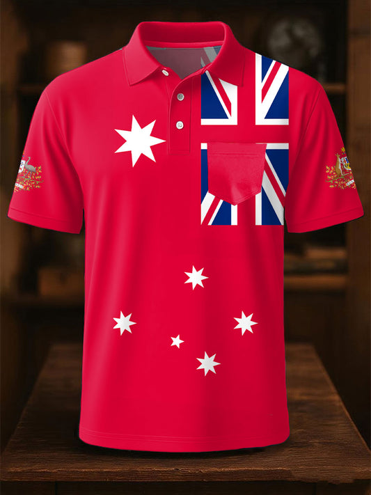 Men's AU Flag Printed Casual Tops